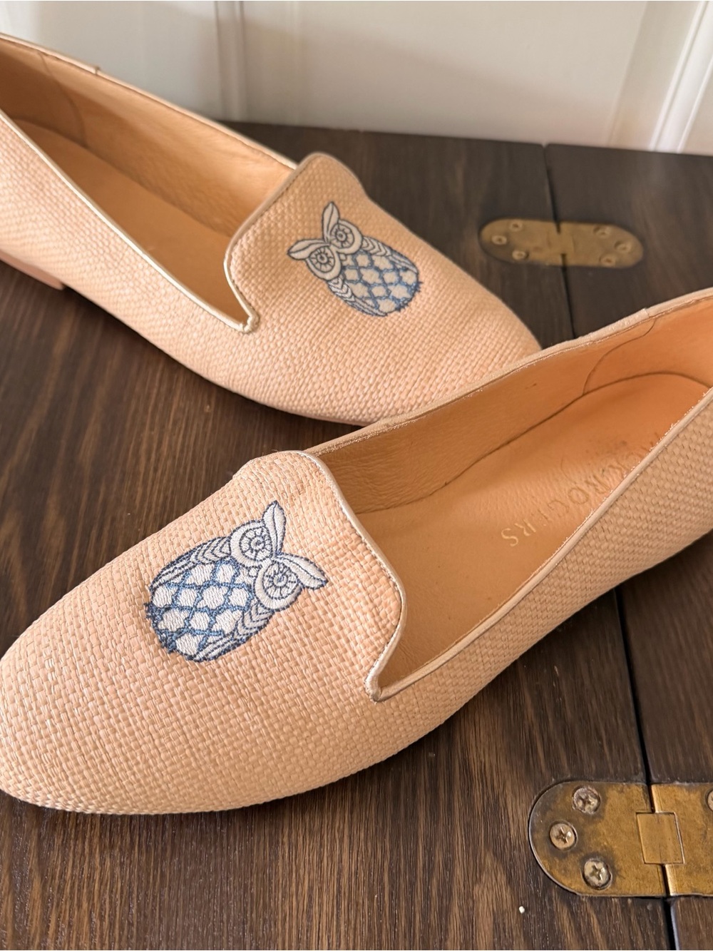 Jack Rogers Ginny II Owl Embroidered Raffia Loafers Women’s 8M NWOT